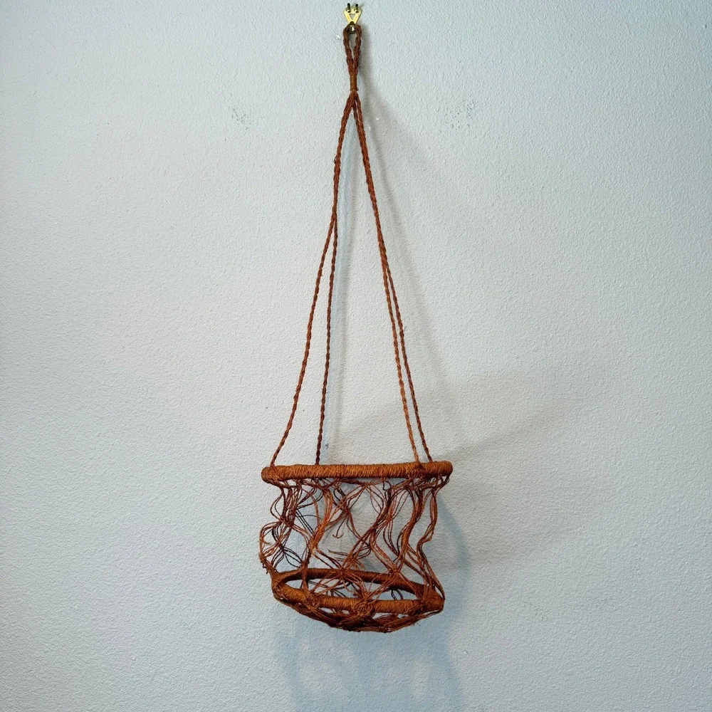 Vintage Hand Woven Terracotta Fiber Hanging Basket Macrame Plant Hanger Boho